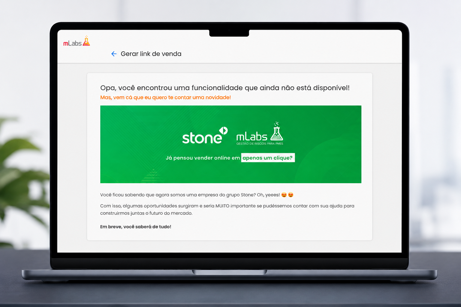 Link de Pagamento Stone no Inbox — Fake Door