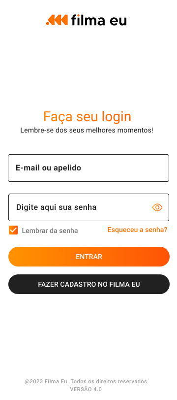 Tela de login do FilmaEu