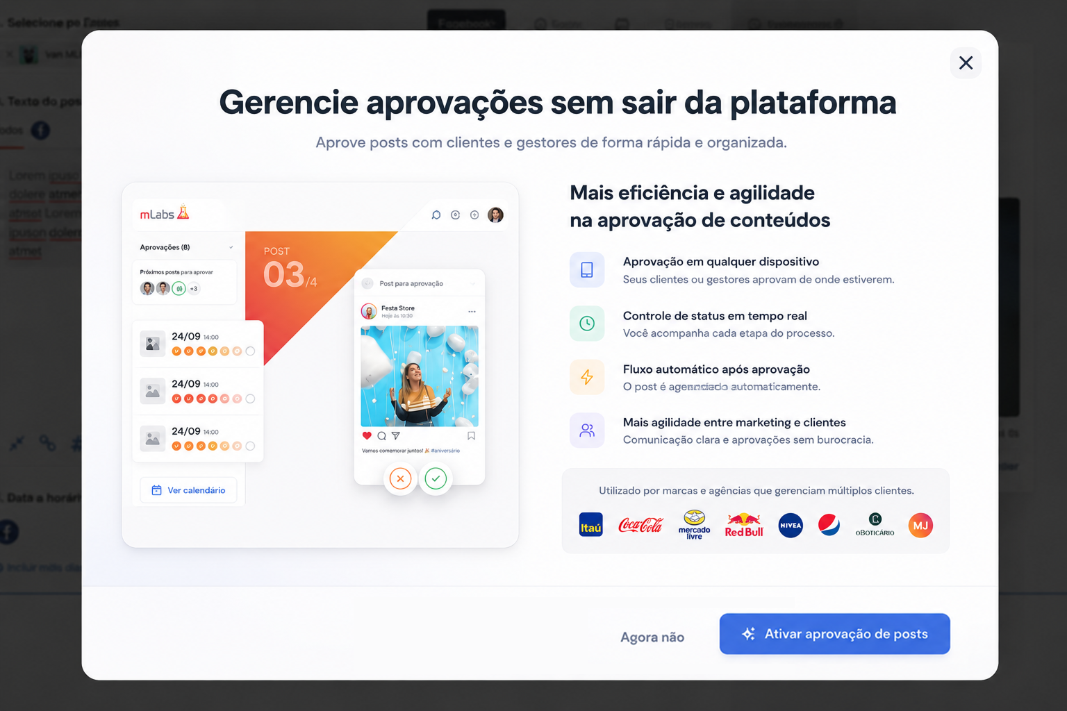 Banner de upsell exibido para contas no plano básico, oferecendo o upgrade para usar o fluxo de aprovação