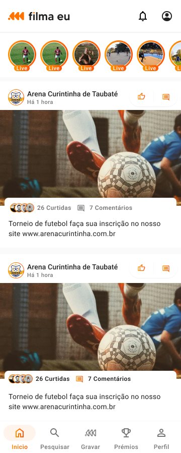 Feed inicial do app